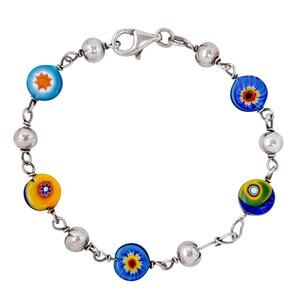 Vintage Sterling Silver 925 Multi-Color Glass Bead Bracelet 7.5"